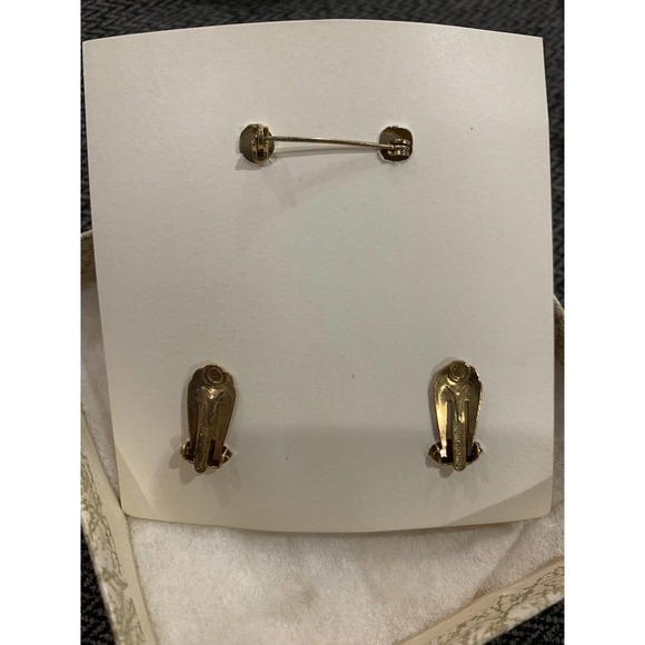 Vintage Beige Plastic Flower Cluster Jewelry Set. Brooch & Clip On Earrings - Picture 3 of 3